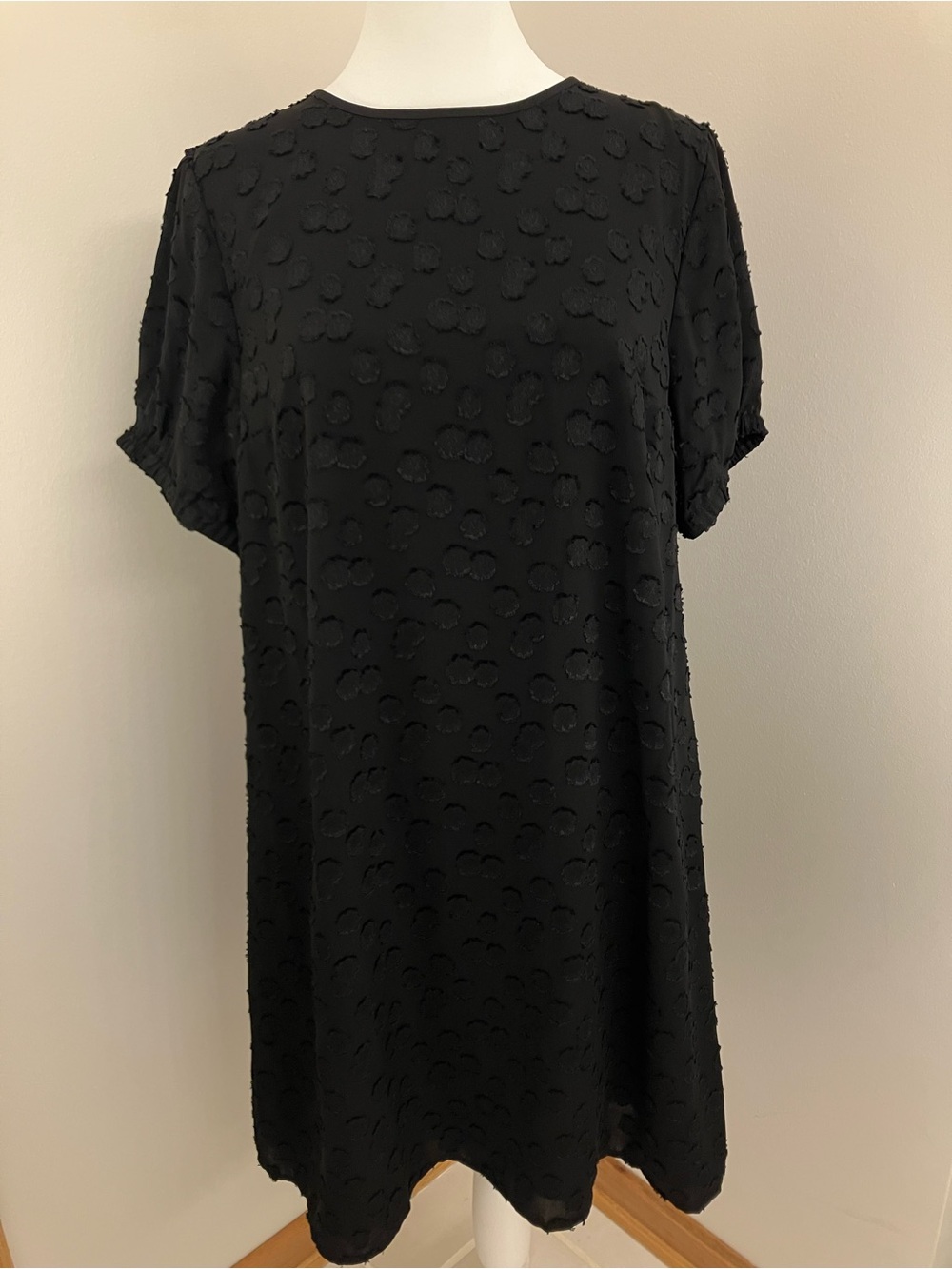 LOFT Black Textured Short Sleeve Midi Dress NWT